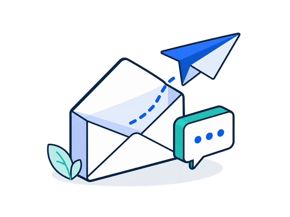 An envelope with a paper plane and a chat bubble