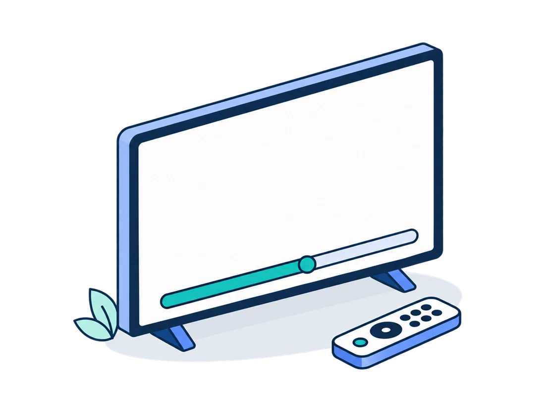 A smart TV with a remote and a progress bar