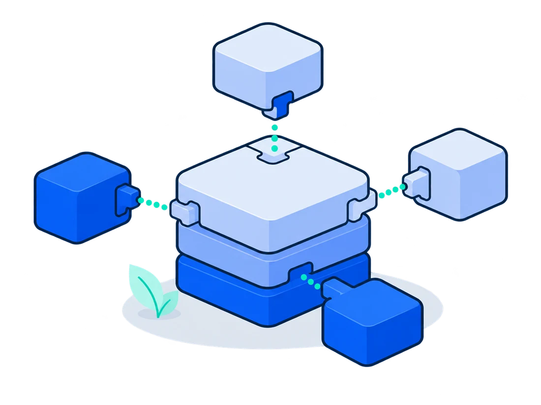 Building blocks plugging into a central stack