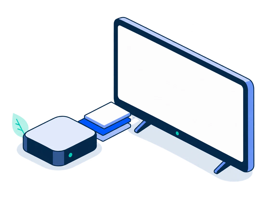 A streaming box beside a TV